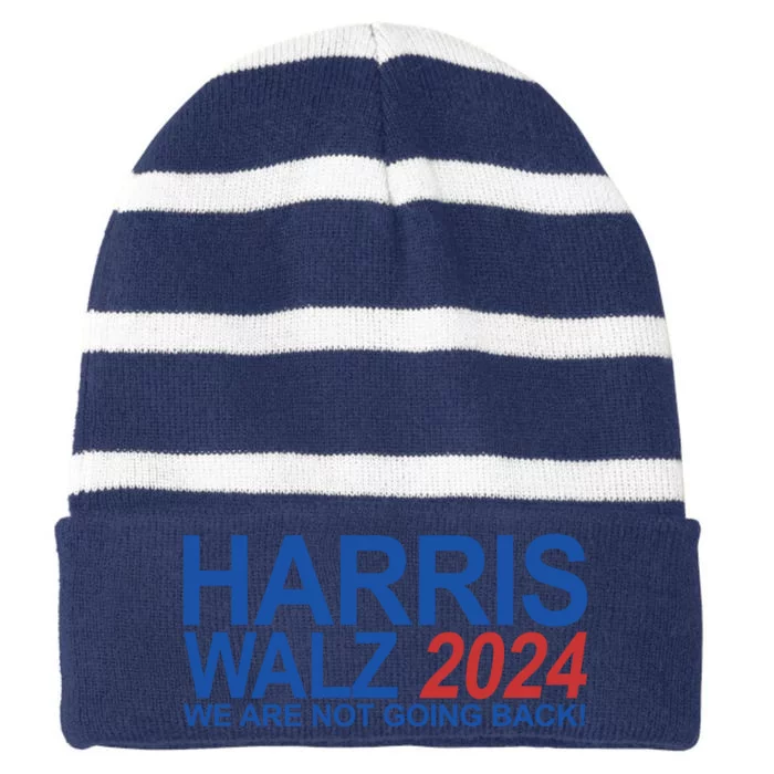 Harris Walz 2024 We Are Not Going Back Political Striped Beanie with Solid Band