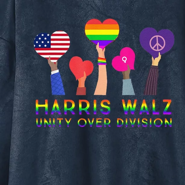 Harris Waltz 2024 Unity Over Division Kamala Harris Tim Walz Hooded Wearable Blanket