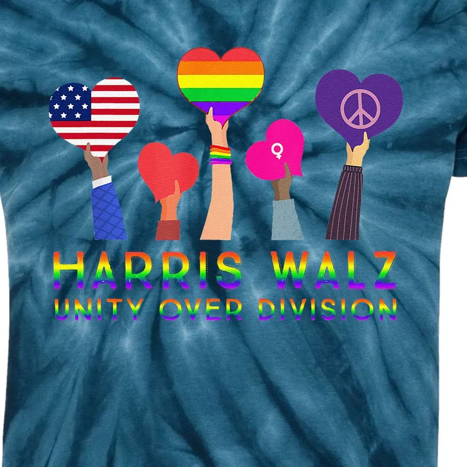 Harris Waltz 2024 Unity Over Division Kamala Harris Tim Walz Kids Tie-Dye T-Shirt