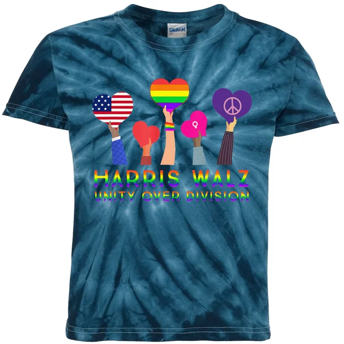 Harris Waltz 2024 Unity Over Division Kamala Harris Tim Walz Kids Tie-Dye T-Shirt