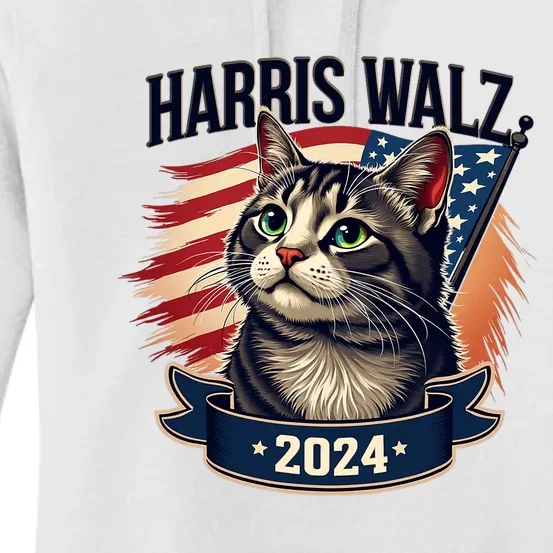 Harris Walz 2024 Funny Cat Kamala Harris Tim Walz Waltz Women's Pullover Hoodie