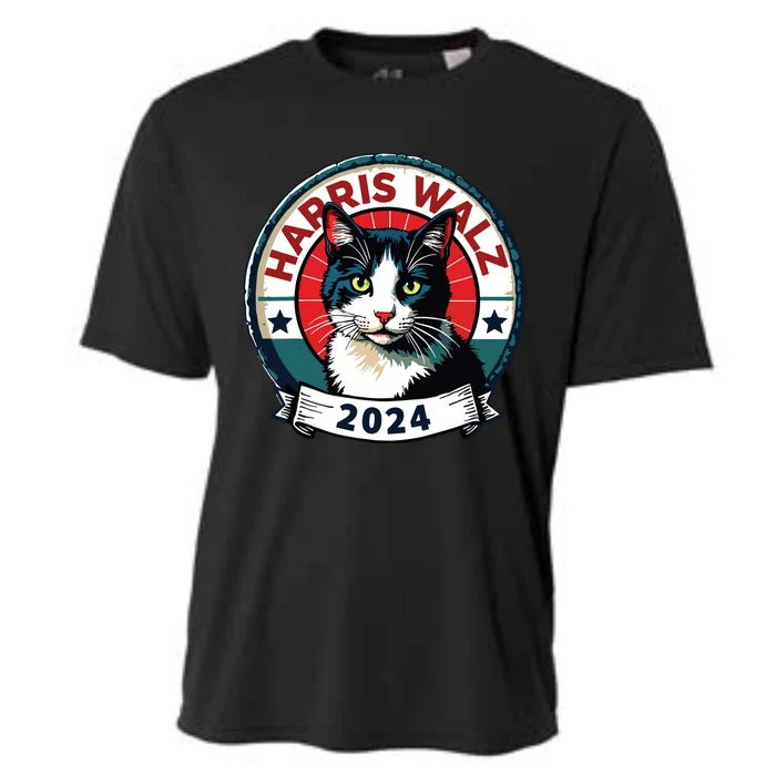 Harris Walz 2024 Funny Cat Election Kamala Harris Tim Waltz Cooling Performance Crew T-Shirt