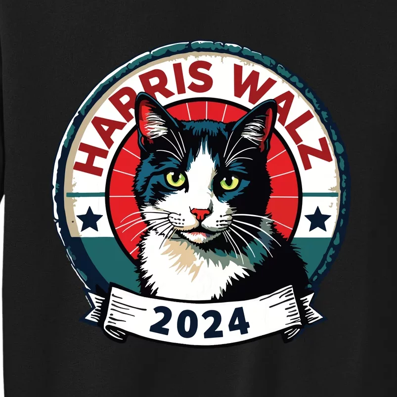 Harris Walz 2024 Funny Cat Election Kamala Harris Tim Waltz Tall Sweatshirt