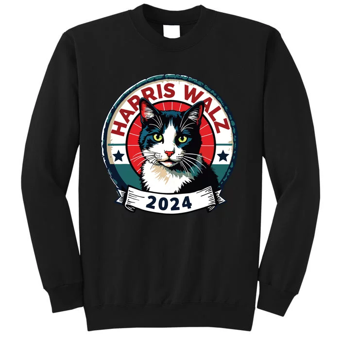 Harris Walz 2024 Funny Cat Election Kamala Harris Tim Waltz Tall Sweatshirt