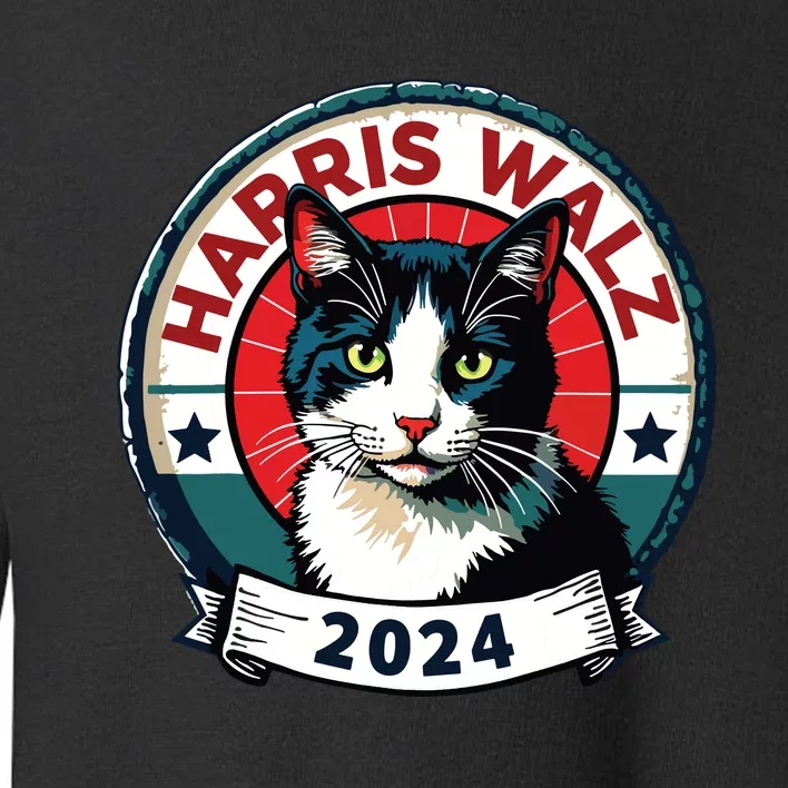 Harris Walz 2024 Funny Cat Election Kamala Harris Tim Waltz Toddler Sweatshirt