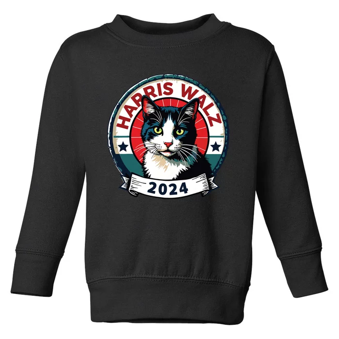 Harris Walz 2024 Funny Cat Election Kamala Harris Tim Waltz Toddler Sweatshirt