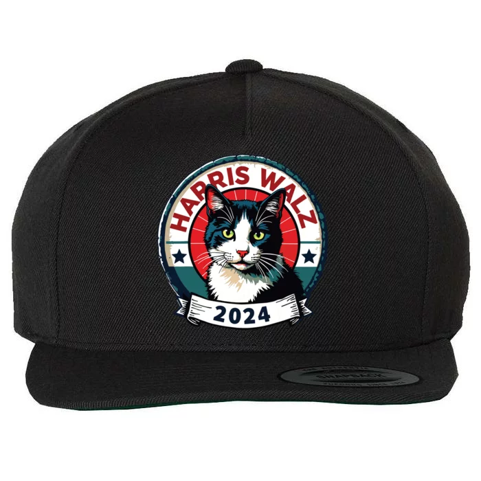 Harris Walz 2024 Funny Cat Election Kamala Harris Tim Waltz Wool Snapback Cap