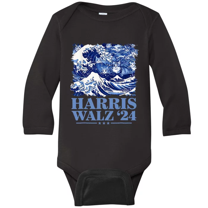 Harris Waltz 2024 Cute Wave Of Blue Cats For Kamala Harris Baby Long Sleeve Bodysuit