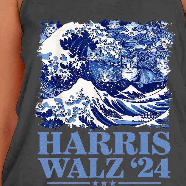 Harris Waltz 2024 Cute Wave Of Blue Cats For Kamala Harris Women's Knotted Racerback Tank