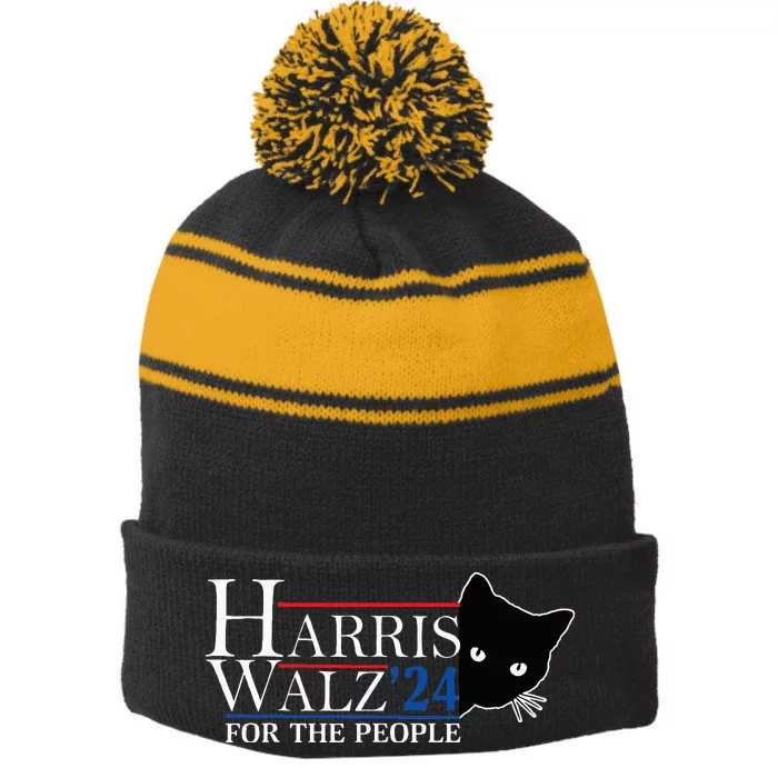 Harris Waltz 2024 For The People Cat Lady Kamala Harris 2024 Stripe Pom Pom Beanie