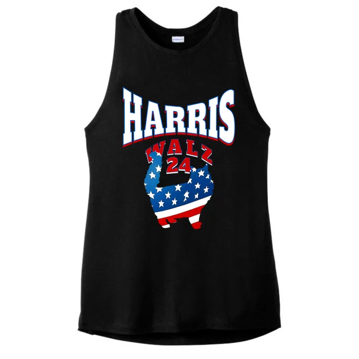 Harris Walz 2024 S Patriotic Cat Great Gift Ladies Tri-Blend Wicking Tank