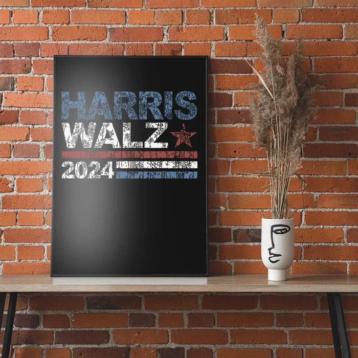 Harris Walz 2024 President Election Vintage Retro Stripe Poster