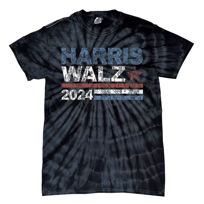 Harris Walz 2024 President Election Vintage Retro Stripe Tie-Dye T-Shirt