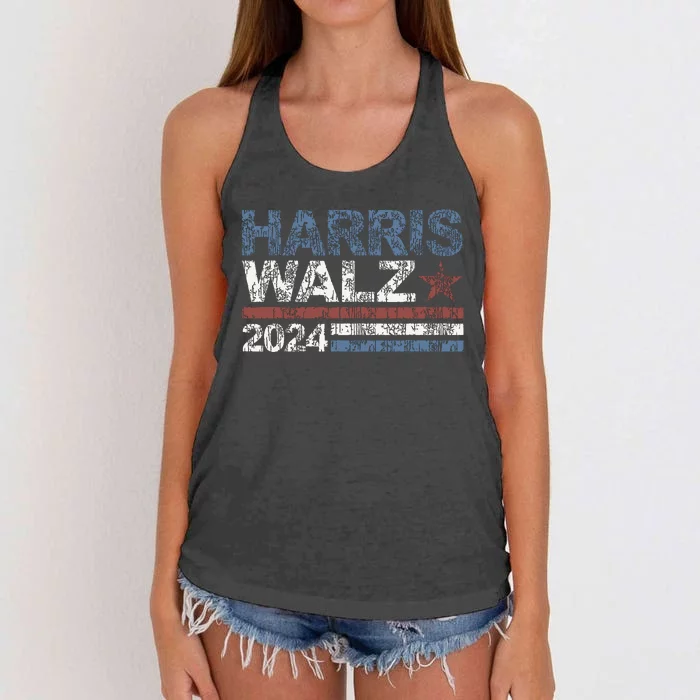 Harris Walz 2024 President Election Vintage Retro Stripe Women's Knotted Racerback Tank