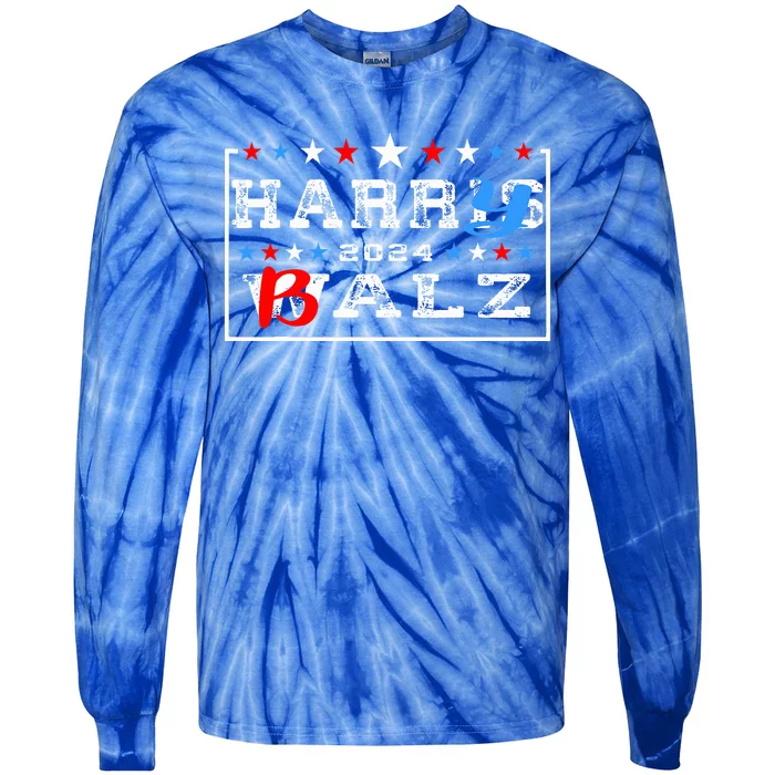 Harris Walz 24 Harry Balz 2024 Vote Democratics Tie-Dye Long Sleeve Shirt