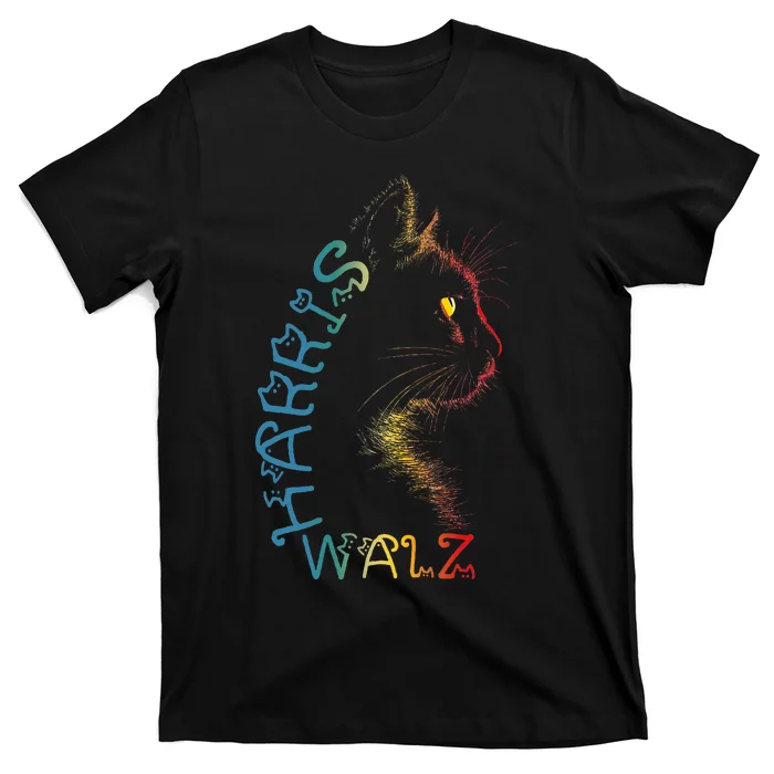 Harris Waltz 2024 Kamala Walz Cat Lettering Positive Funny T-Shirt