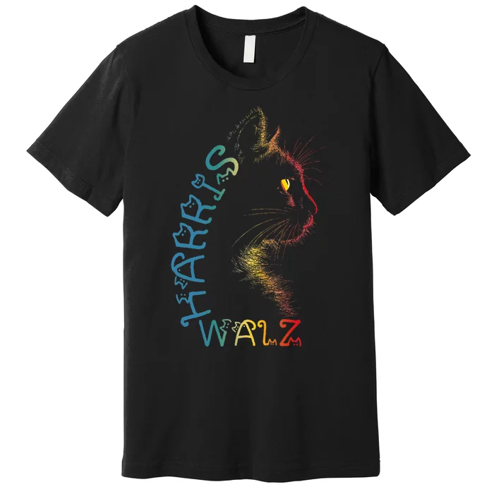 Harris Waltz 2024 Kamala Walz Cat Lettering Positive Funny Premium T-Shirt