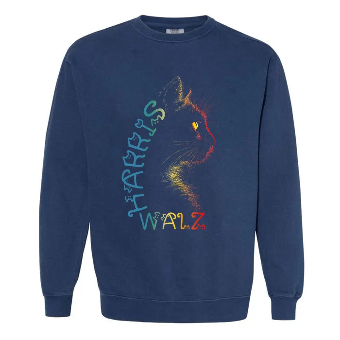 Harris Waltz 2024 Kamala Walz Cat Lettering Positive Funny Garment-Dyed Sweatshirt