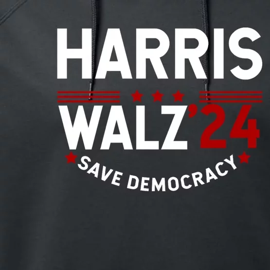 Harris Walz 2024 Save Democracy Performance Fleece Hoodie