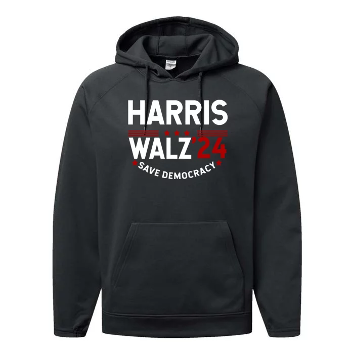 Harris Walz 2024 Save Democracy Performance Fleece Hoodie