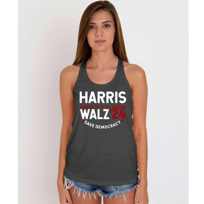 Harris Walz 2024 Save Democracy Women's Knotted Racerback Tank