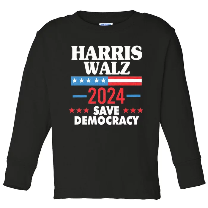 Harris Walz 2024 Save Democracy Toddler Long Sleeve Shirt