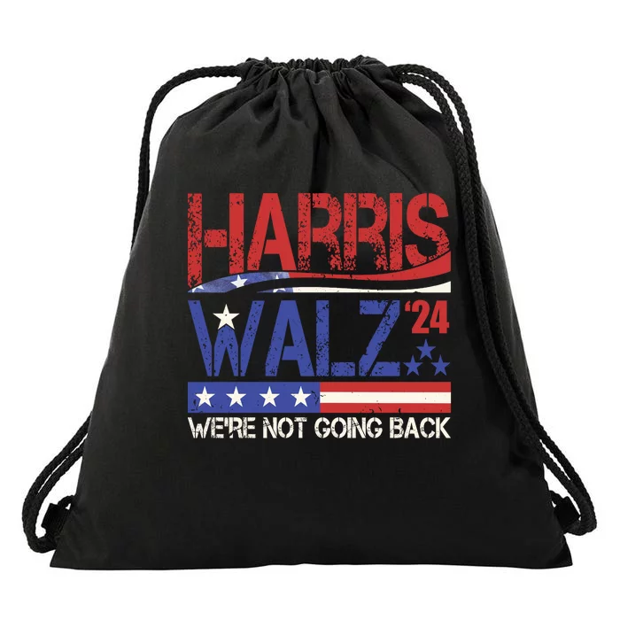 Harris Waltz 2024 Election Were Not Going Back Vintage Drawstring Bag