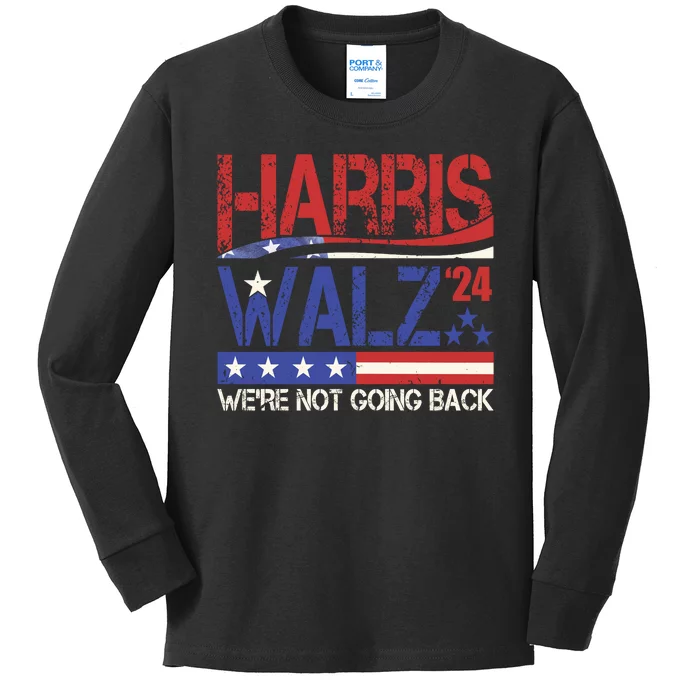 Harris Waltz 2024 Election Were Not Going Back Vintage Kids Long Sleeve Shirt