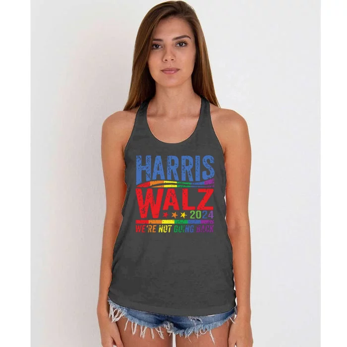 Harris Walz 2024 Were Not Going Back Lgbt Vote Women's Knotted Racerback Tank