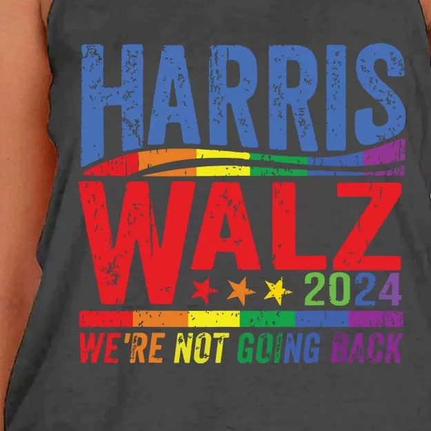 Harris Walz 2024 Were Not Going Back Lgbt Vote Women's Knotted Racerback Tank