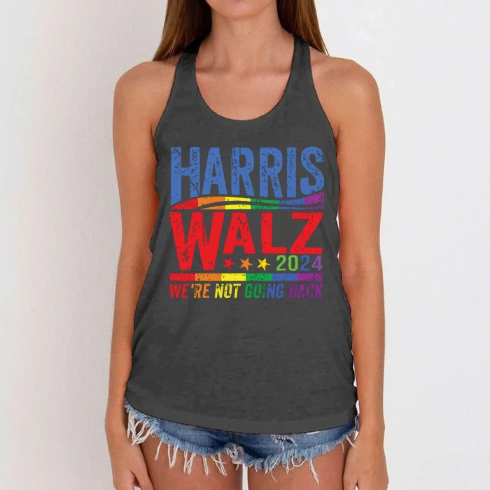 Harris Walz 2024 Were Not Going Back Lgbt Vote Women's Knotted Racerback Tank