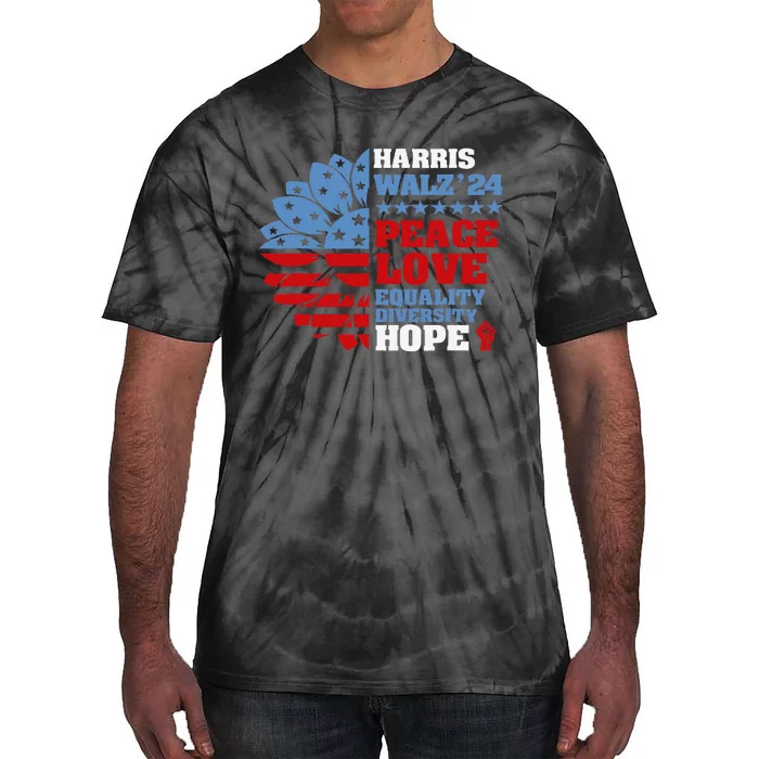 Harris Walz 2024 Peace Love Equality Diversity Hope Election Gift Tie-Dye T-Shirt