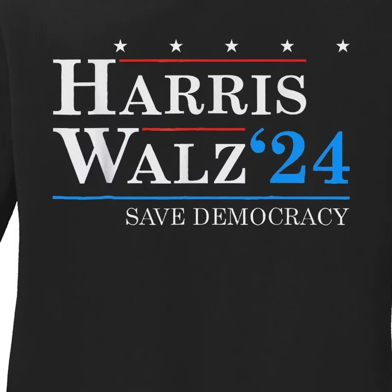 Harris Waltz 2024 Election Save Democracy Kamala Harris Ladies Long Sleeve Shirt