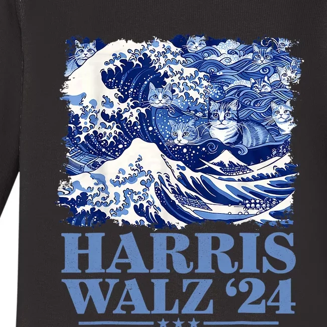 Harris Waltz 2024 Cute Wave Of Blue Cats For Kamala Harris Baby Long Sleeve Bodysuit