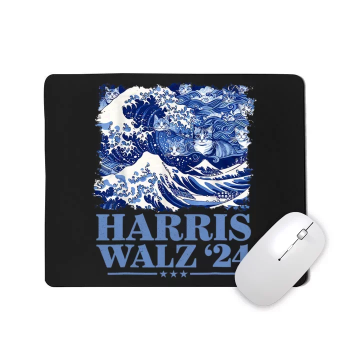 Harris Waltz 2024 Cute Wave Of Blue Cats For Kamala Harris Mousepad