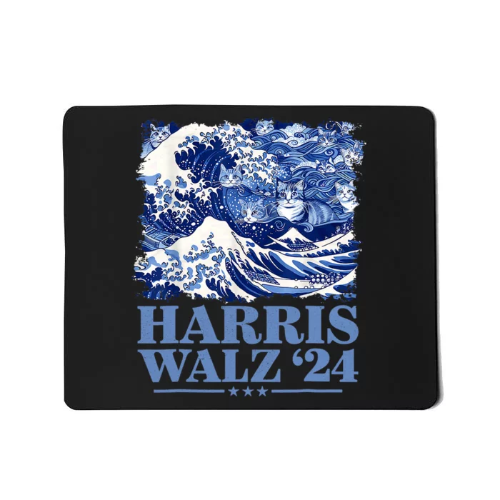 Harris Waltz 2024 Cute Wave Of Blue Cats For Kamala Harris Mousepad