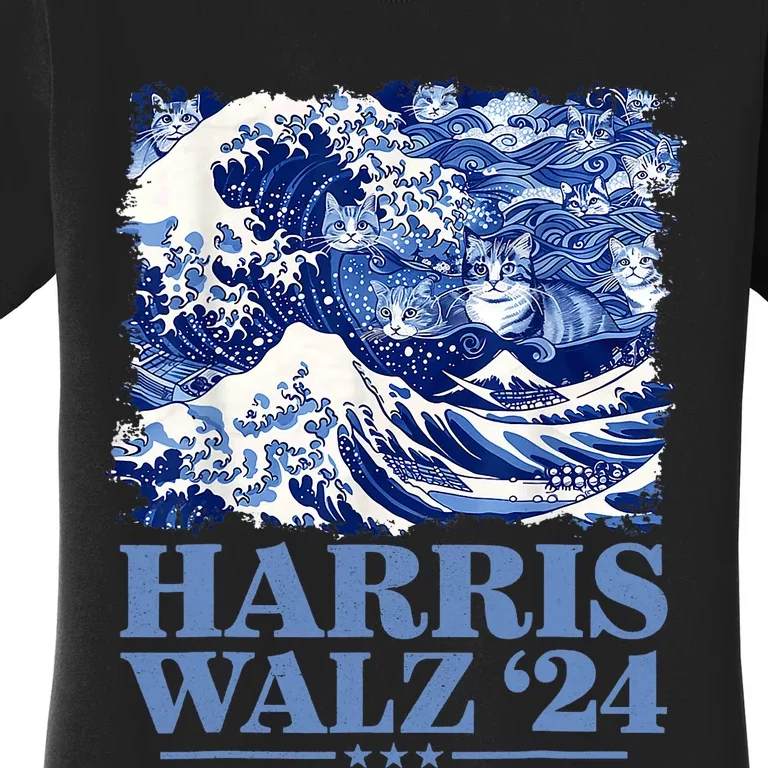 Harris Waltz 2024 Cute Wave Of Blue Cats For Kamala Harris Women's T-Shirt