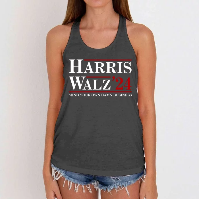 Harris Walz 2024 Mind Your Own Damn Business Women's Knotted Racerback Tank