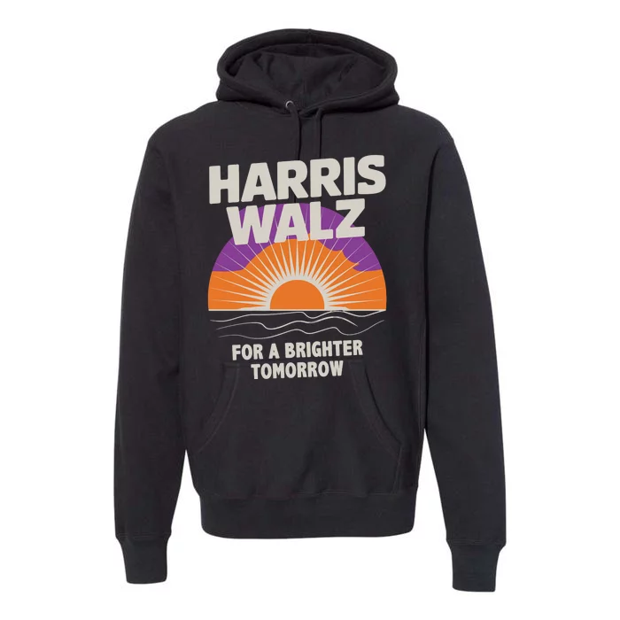 Harris Walz 2024 Boho Retro Sunrise Brighter Tomorrow Quote Premium Hoodie