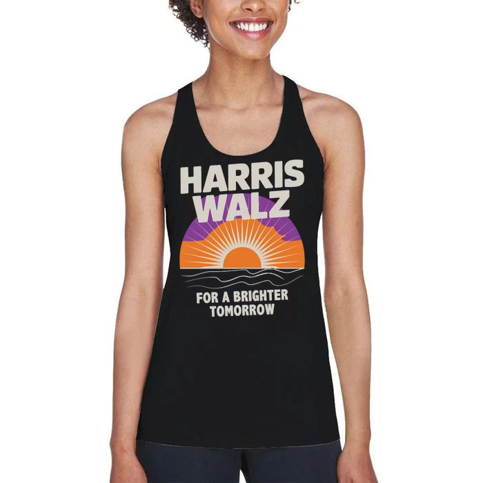 Harris Walz 2024 Boho Retro Sunrise Brighter Tomorrow Quote Women's Racerback Tank