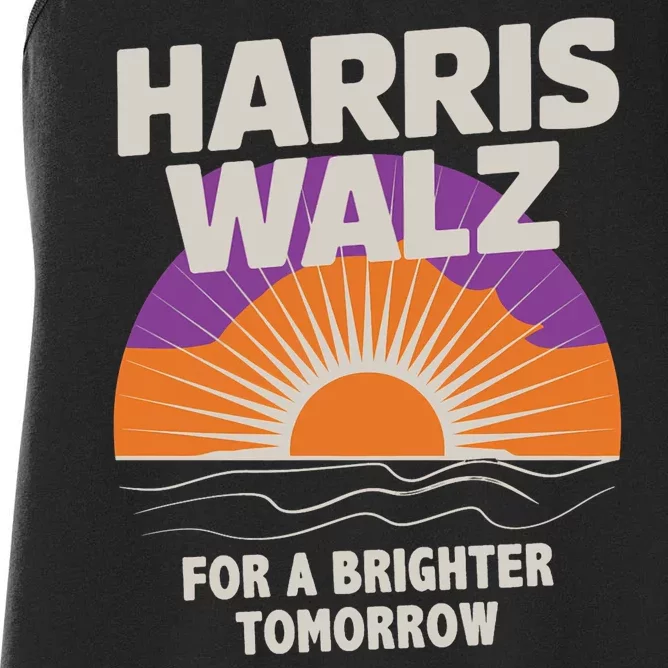 Harris Walz 2024 Boho Retro Sunrise Brighter Tomorrow Quote Women's Racerback Tank