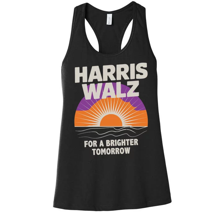 Harris Walz 2024 Boho Retro Sunrise Brighter Tomorrow Quote Women's Racerback Tank