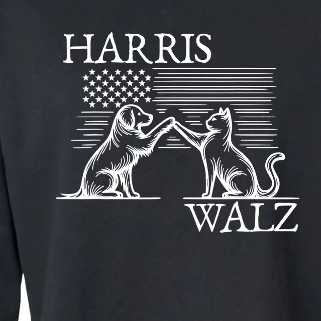 Harris Walz 2024 President American Flag Kamala Harris Waltz Cropped Pullover Crew