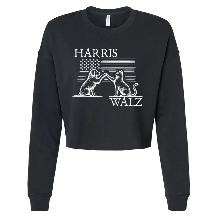 Harris Walz 2024 President American Flag Kamala Harris Waltz Cropped Pullover Crew