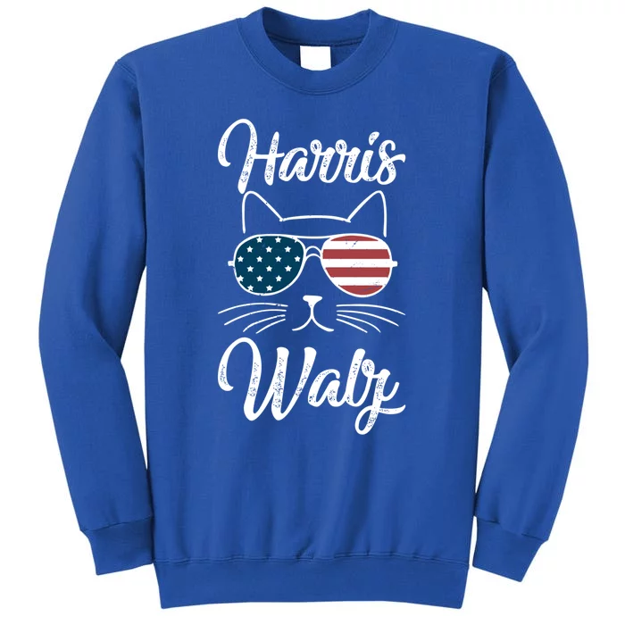 Harris Walz 2024 Kamala Harris Tim Waltz 2024 Usa Flag Cat Gift Tall Sweatshirt