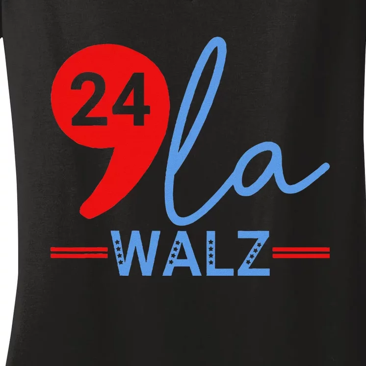 Harris Walz 2024 President Comma La Funny Women's V-Neck T-Shirt