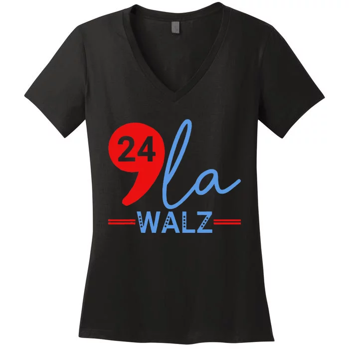 Harris Walz 2024 President Comma La Funny Women's V-Neck T-Shirt