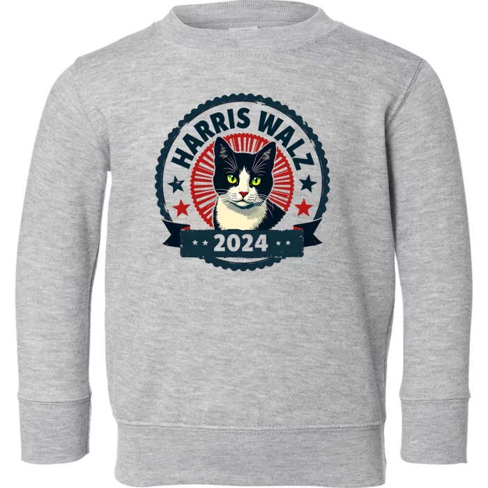 Harris Walz 2024 Funny Cat Election Kamala Harris Tim Waltz Toddler Sweatshirt