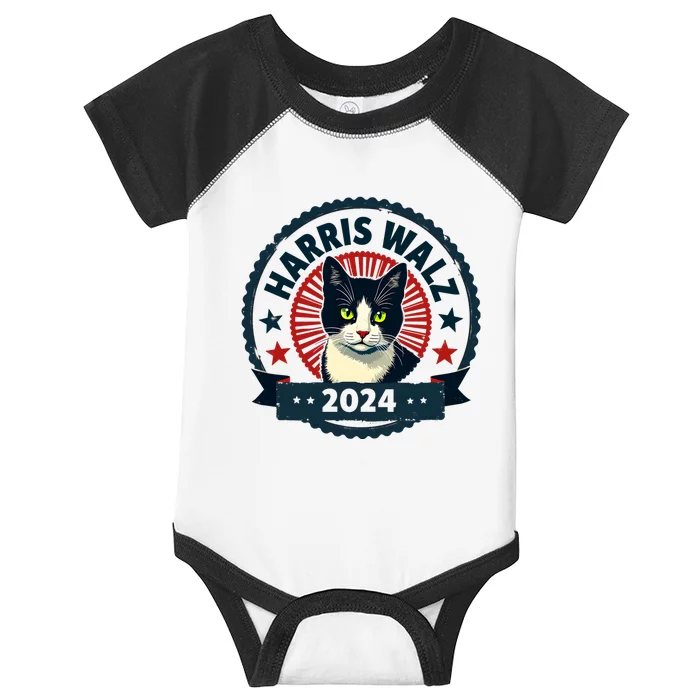 Harris Walz 2024 Funny Cat Election Kamala Harris Tim Waltz Infant Baby Jersey Bodysuit