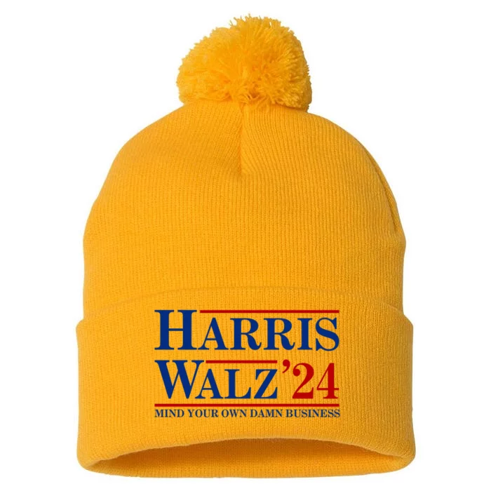 Harris Walz 2024 Mind Your Own Damn Business Pom Pom 12in Knit Beanie